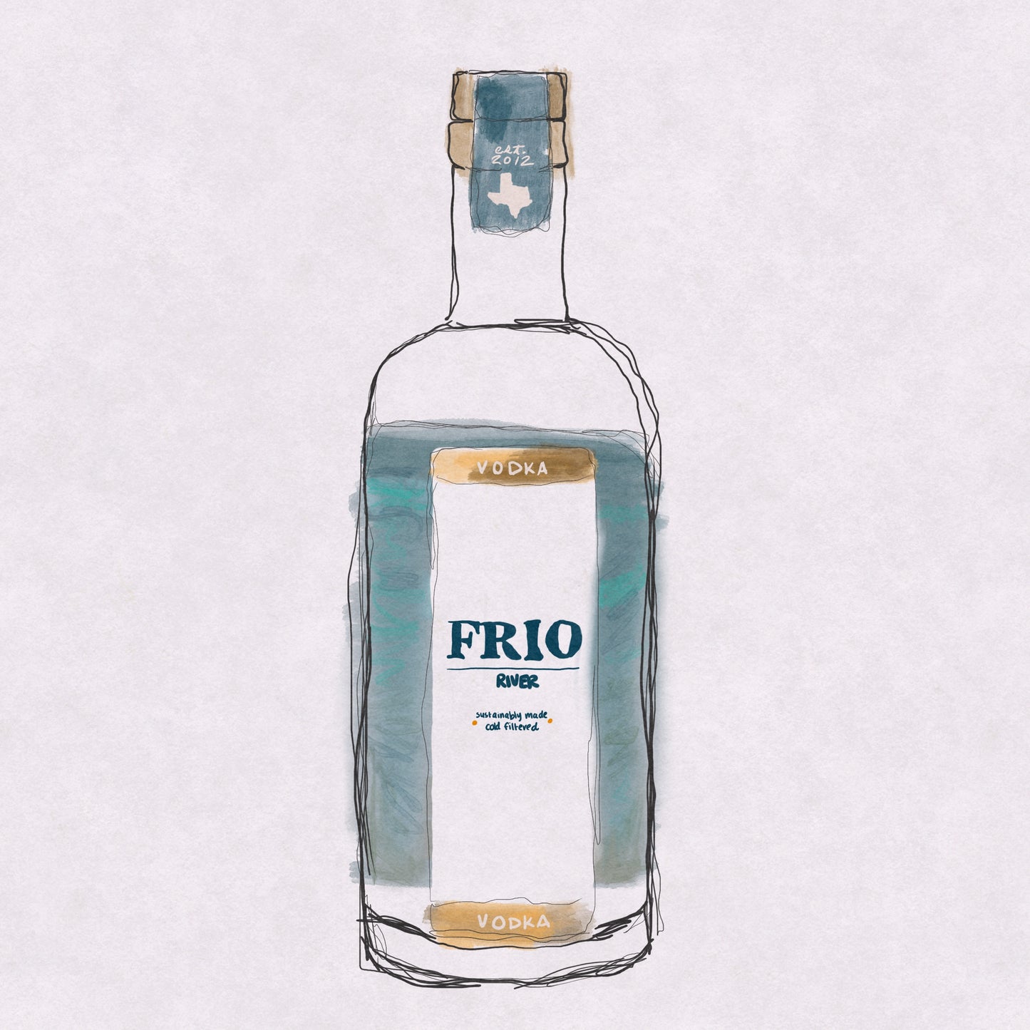 Art print of Frio River Vodka bottle on a neutral background by VCBD Studios