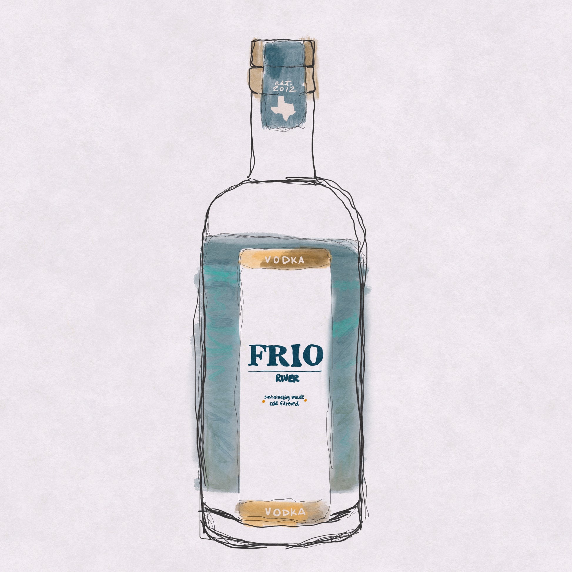 Art print of Frio River Vodka bottle on a neutral background by VCBD Studios